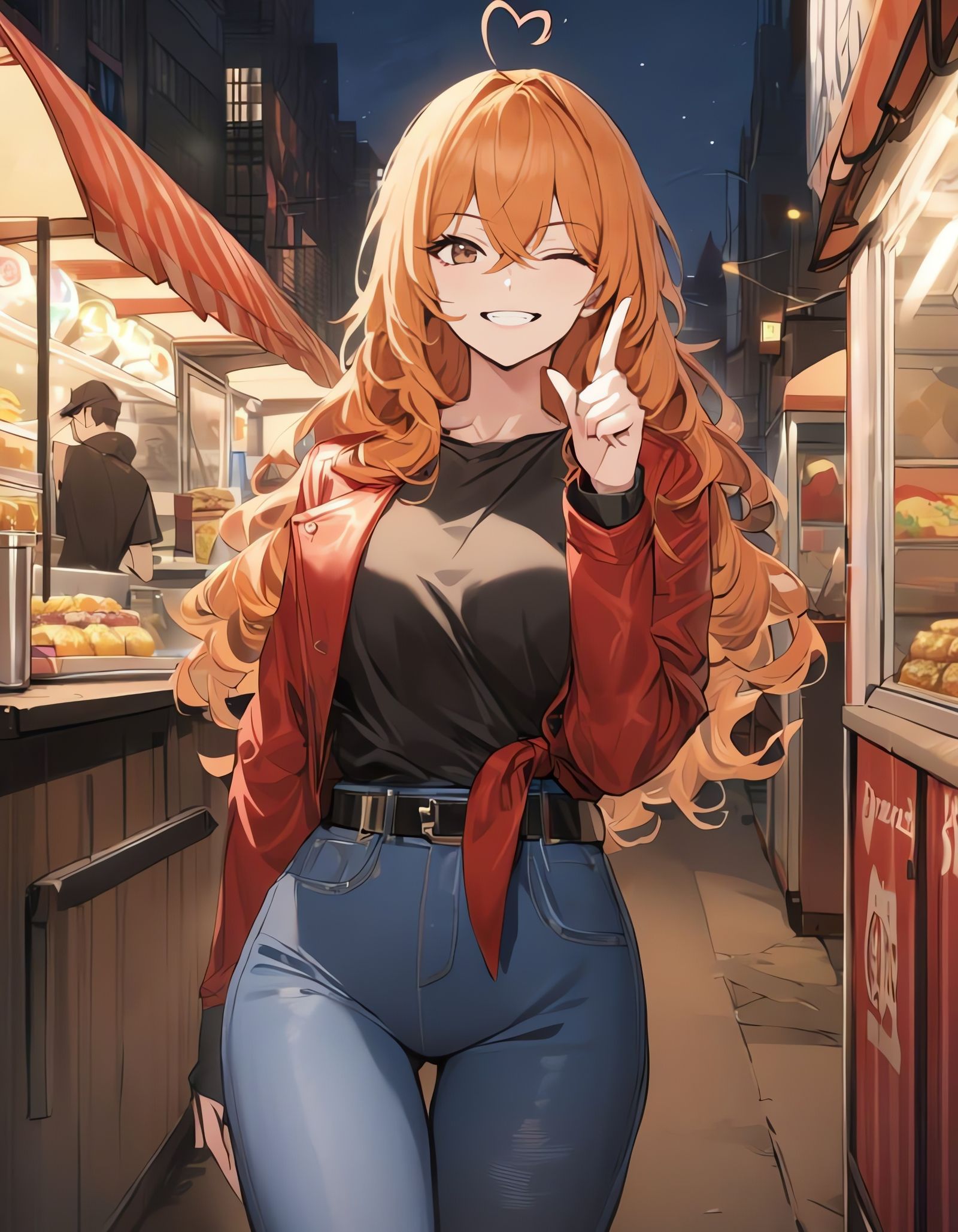 Cowgirl with Orange Hair at Night Food Truck