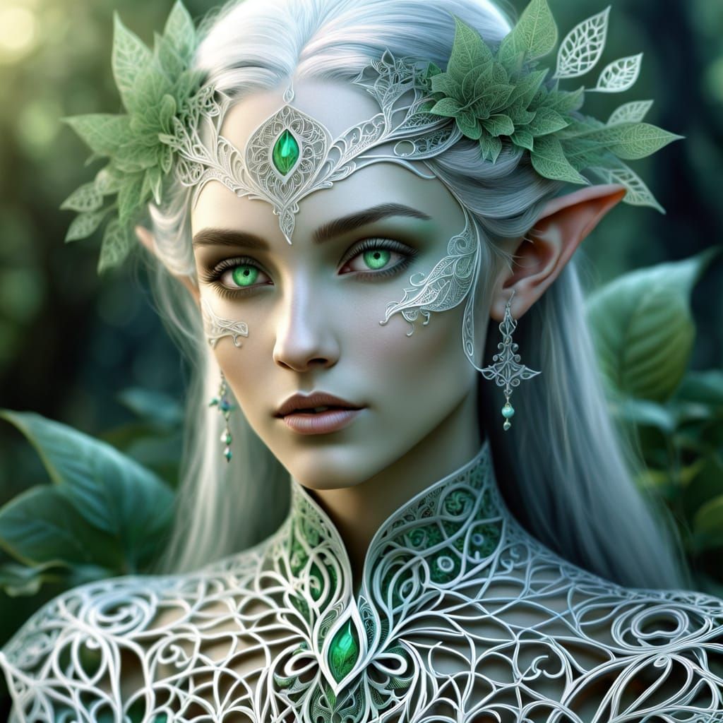 Ethereal Elvish Portrait in Whimsical Forest Setting