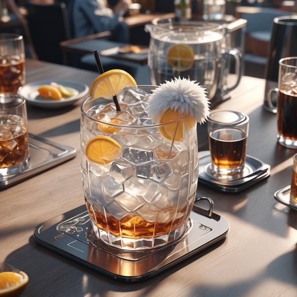 Fluffy Coaster with Drink in Anime Style