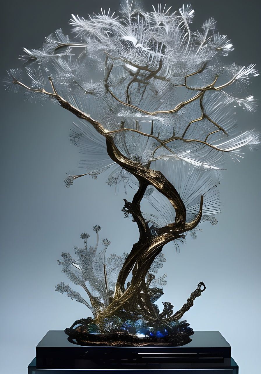 Crystal Tree Lamp with Ornate Silver Stairs