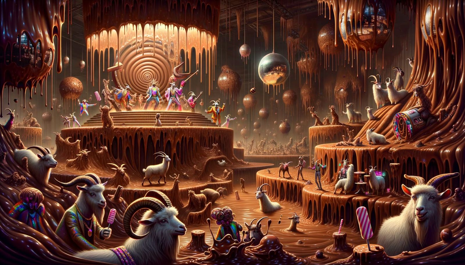 Dystopian Chocolate Disco Realm with Goats