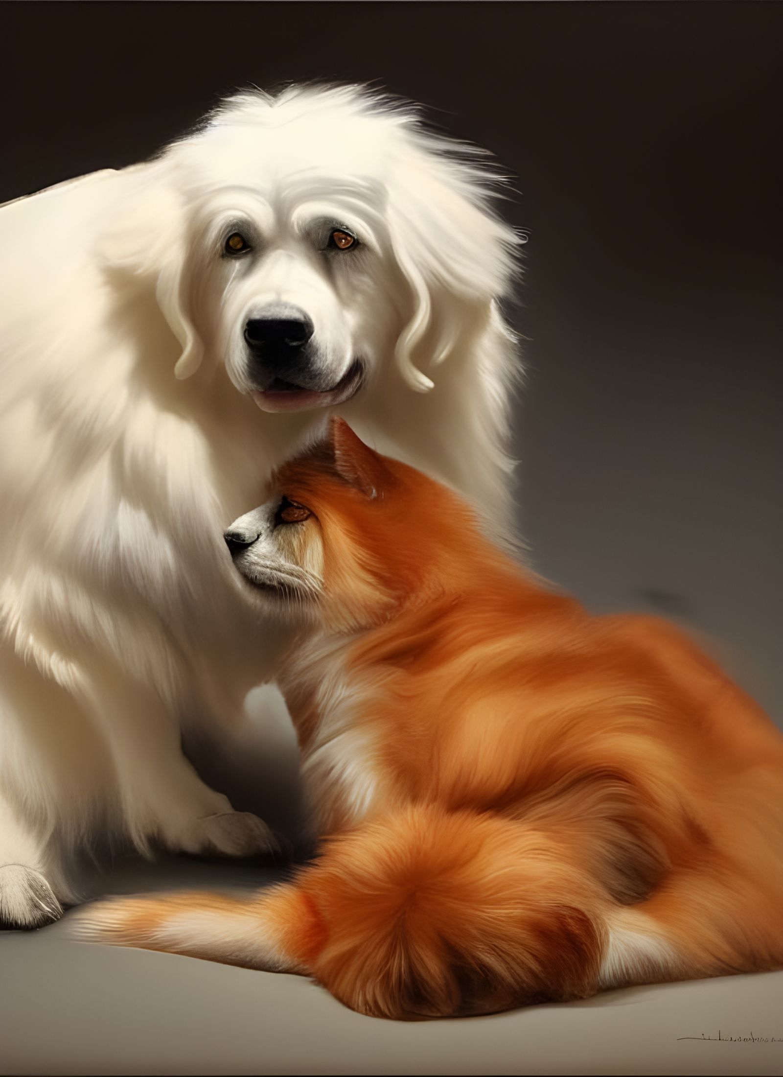 Affectionate Dogs and Cat: Photorealistic Concept Art