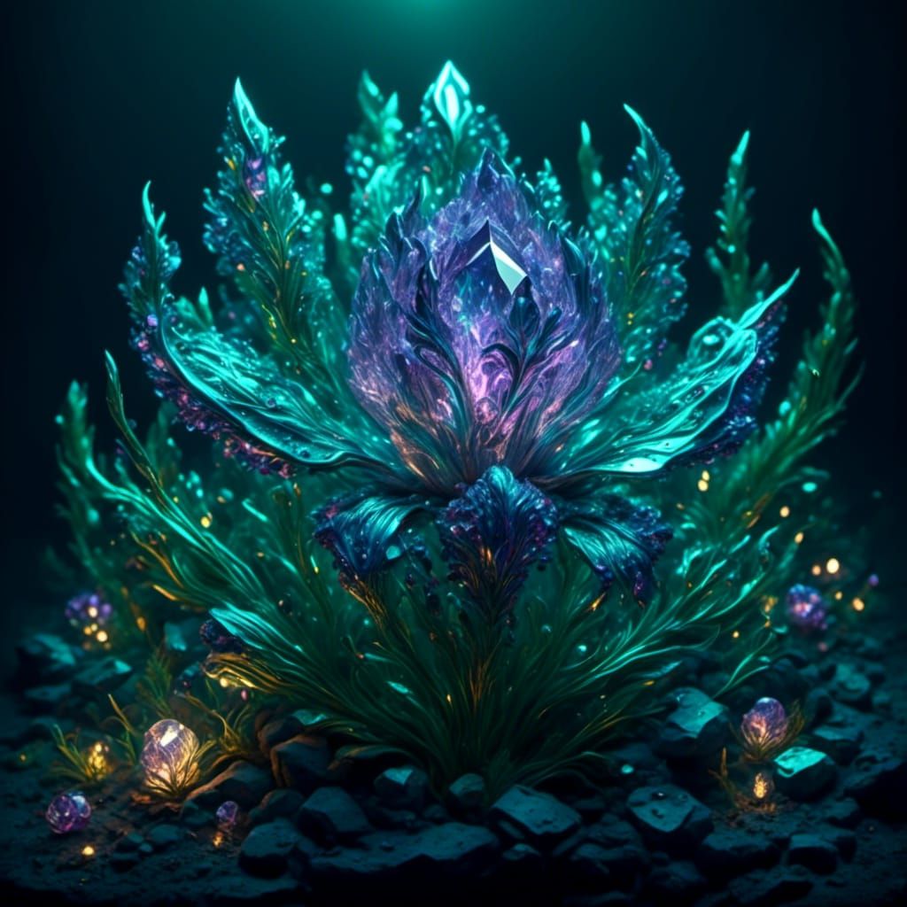 Amethyst and Diamond Iris with Bioluminescent Crystals