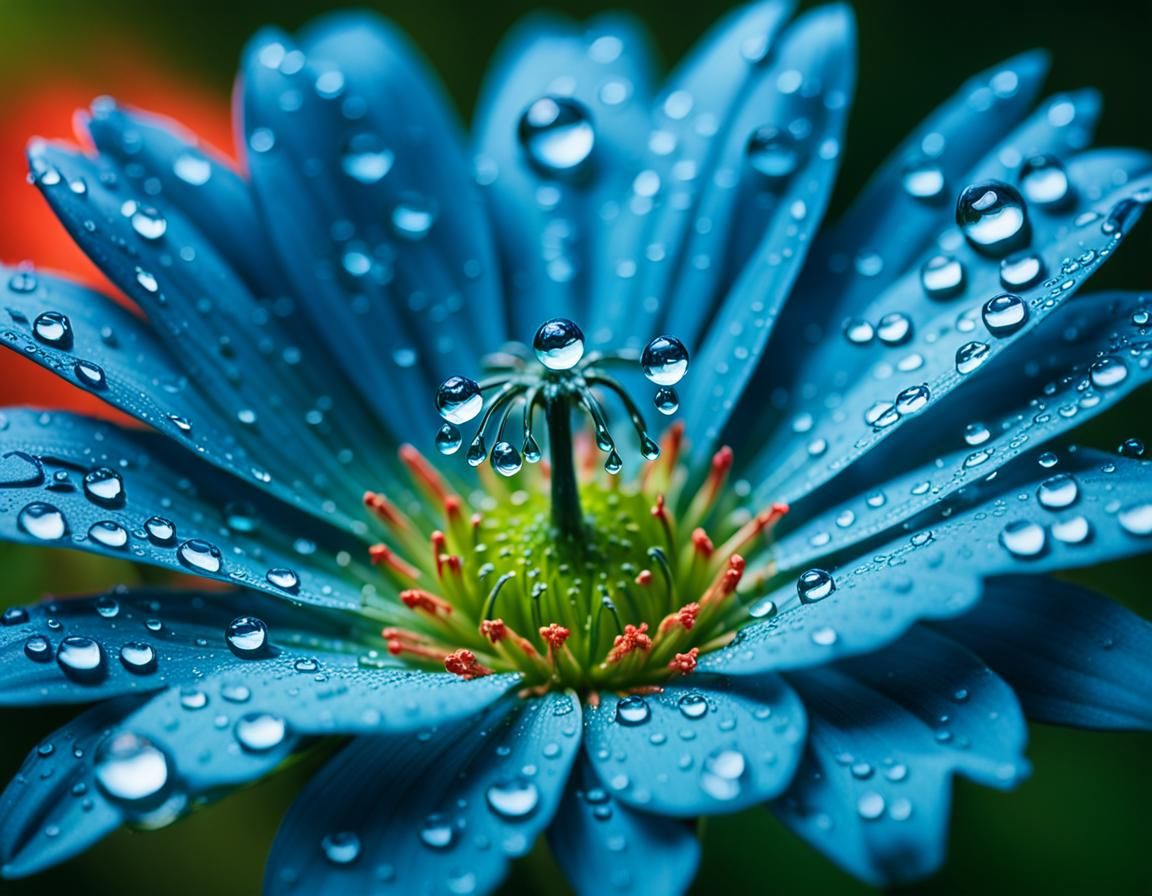 Macro Photo of Blue Flower with Water Droplets