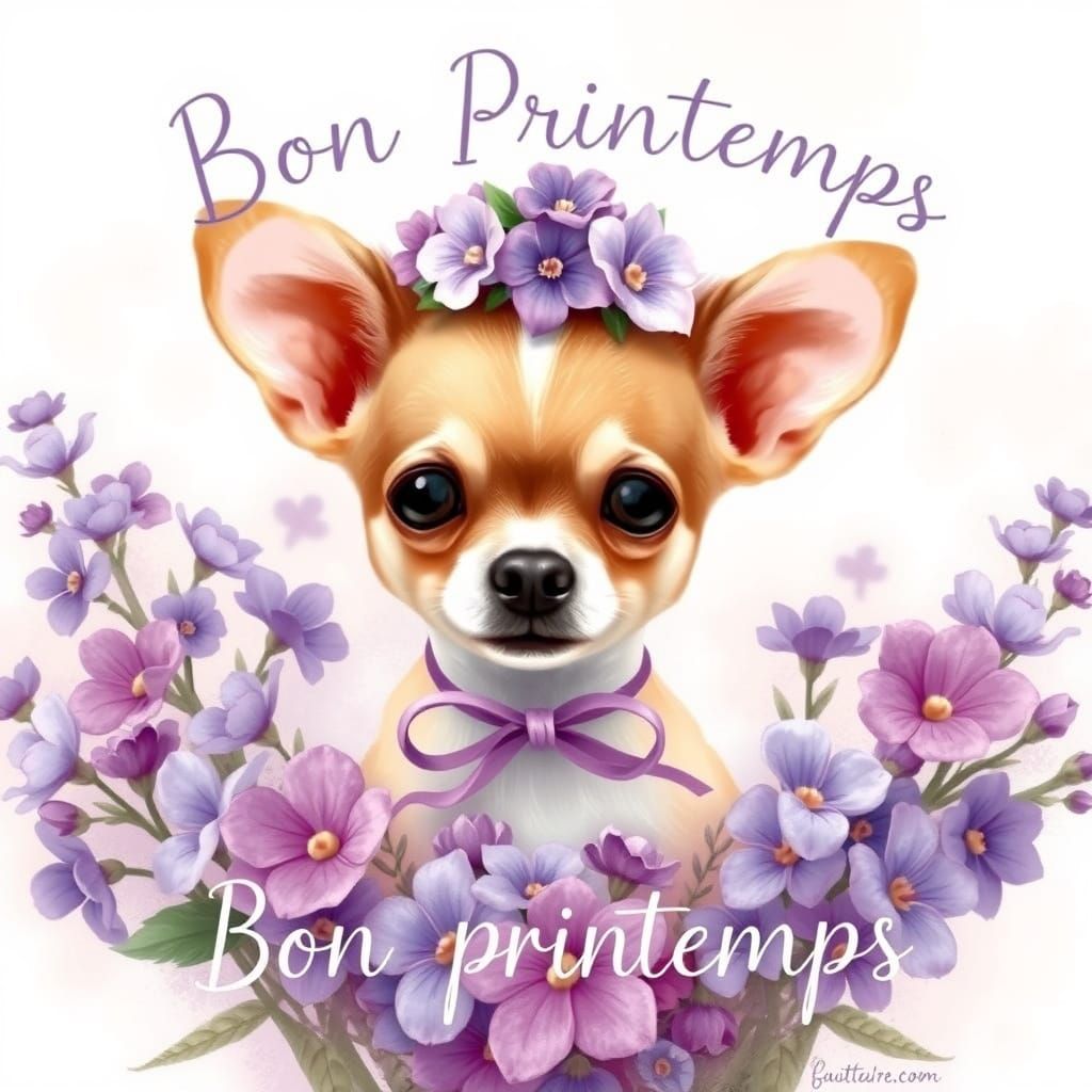 Chihuahua in Whimsical Floral Garden