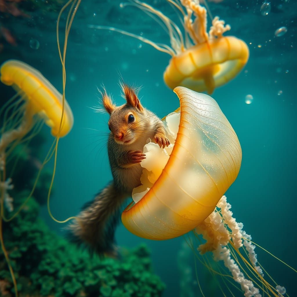 Jellyfish and Squirrel in HDR Deep Sea Photo