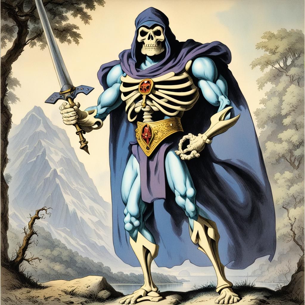 Skeletor as Vintage Lithograph Print