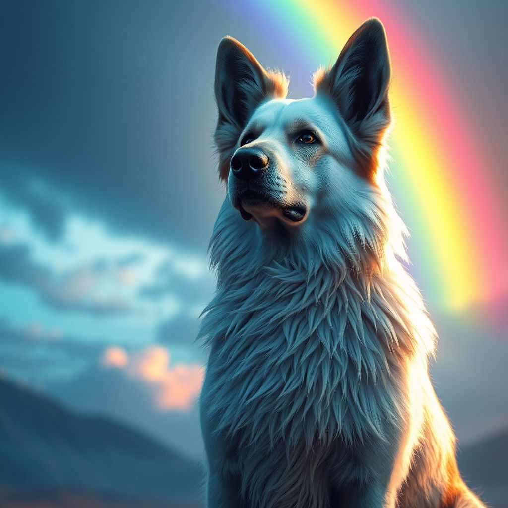 White German Shepherd with Rainbow, Matte Painting