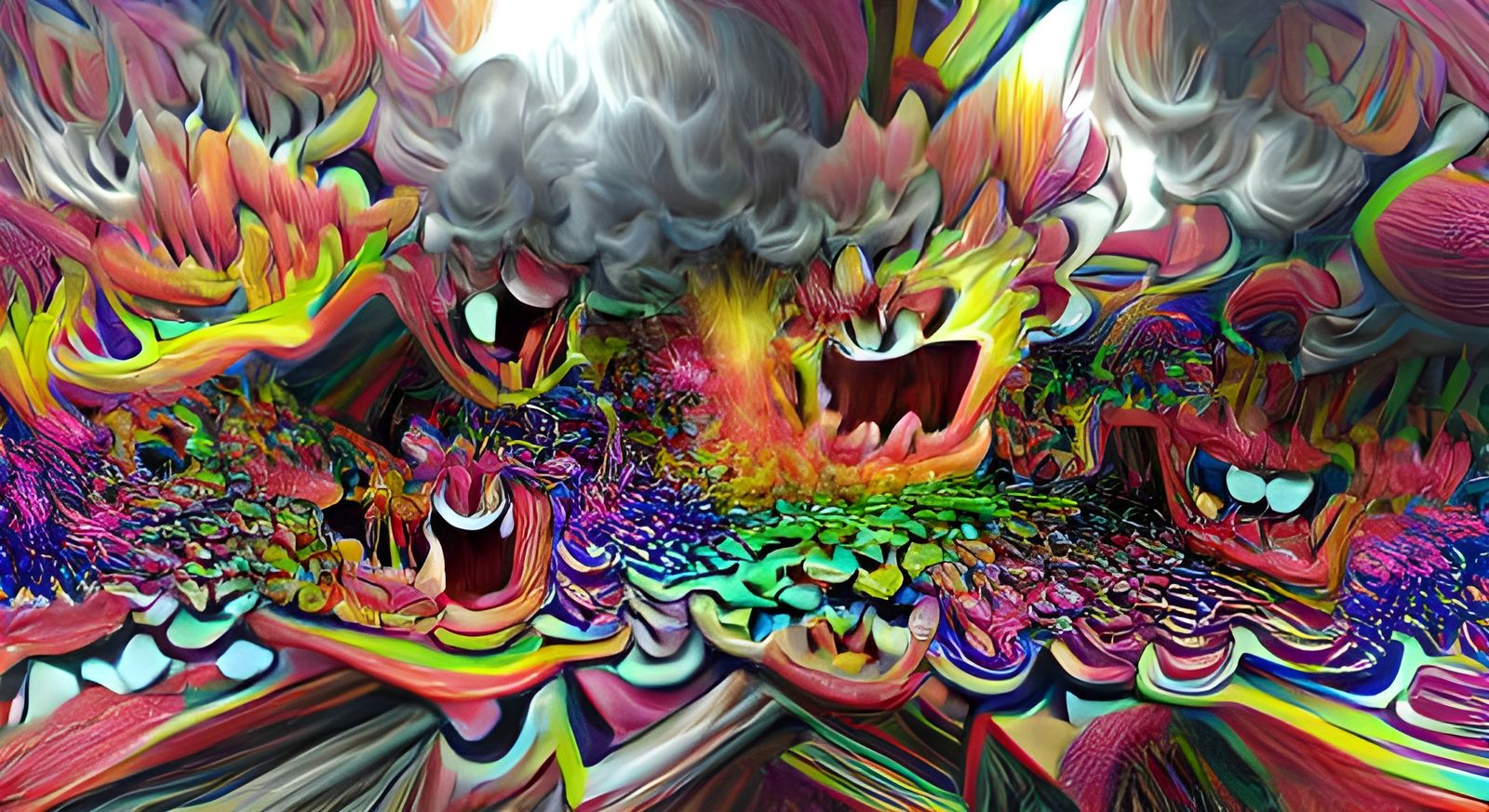 Psychedelic Tearing Face in Colorful Explosion