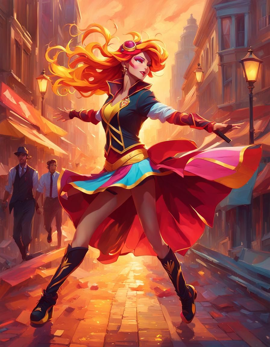 Sunset Shimmer Street Dancer Portrait in Gouache Style