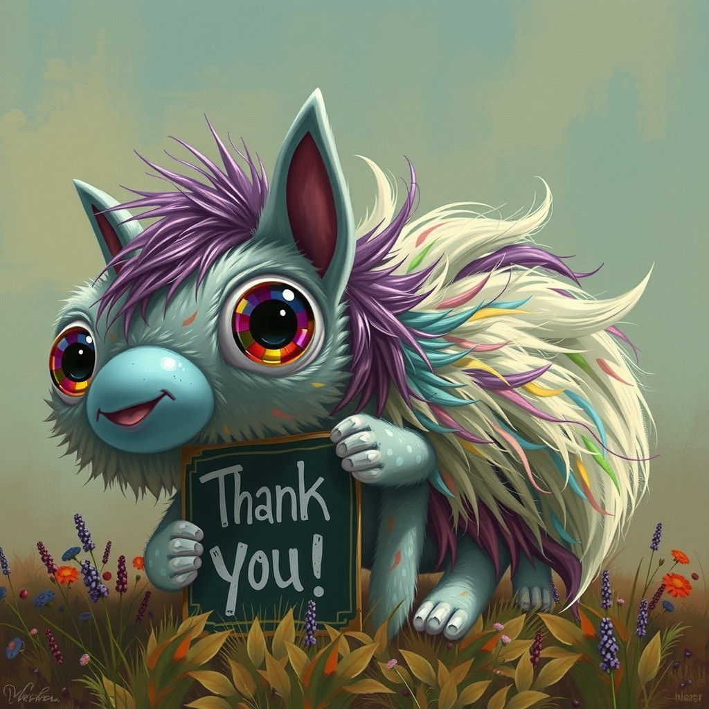 Vibrant Rainbow Creature Expresses Gratitude