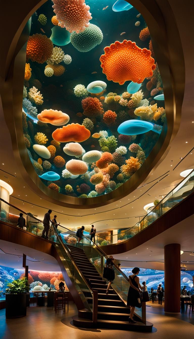 Giant Amoeba Exhibit in Japanese Restaurant, Detailed Digita...