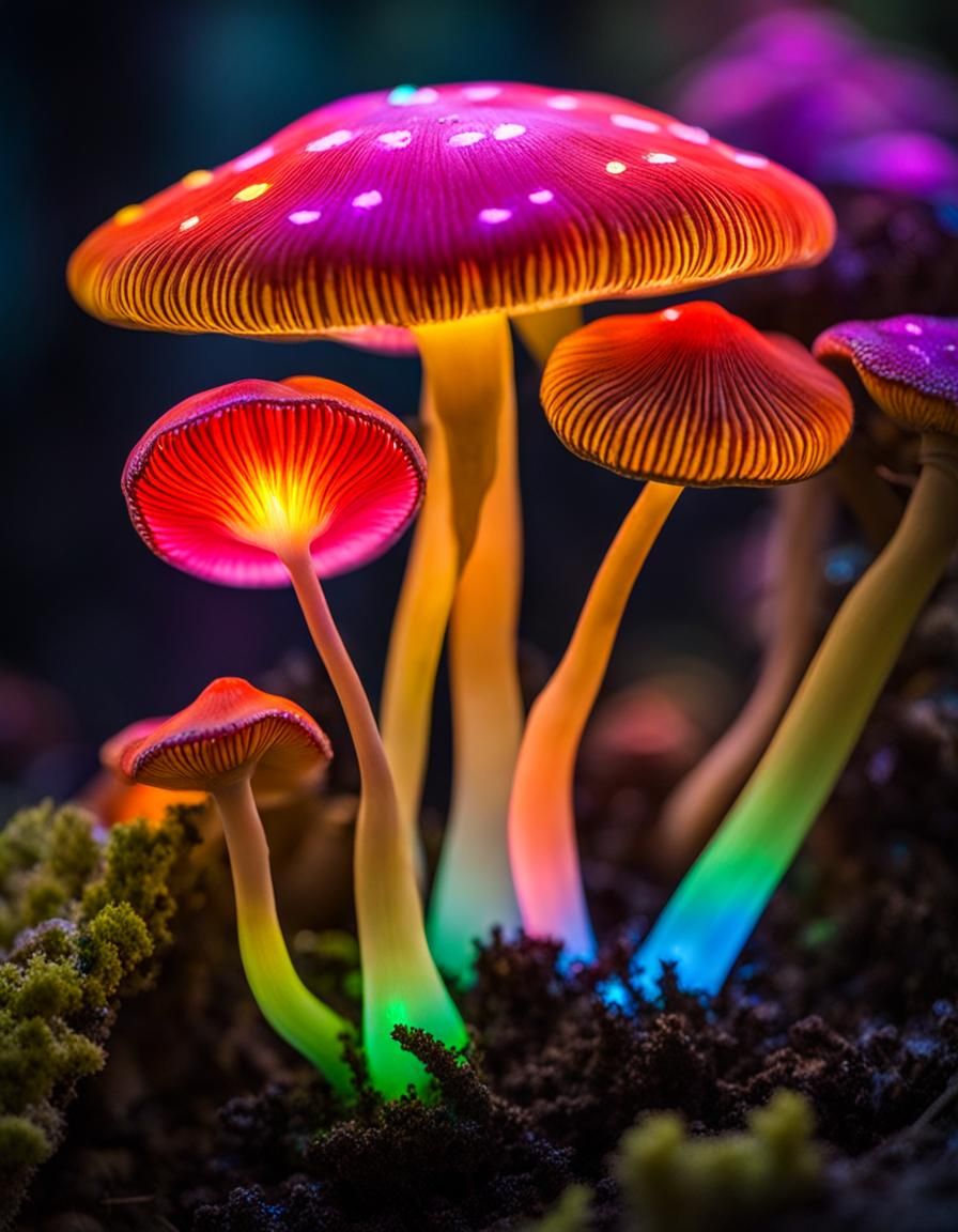 Bioluminescent Rainbow Mushroom: A Magical Creation