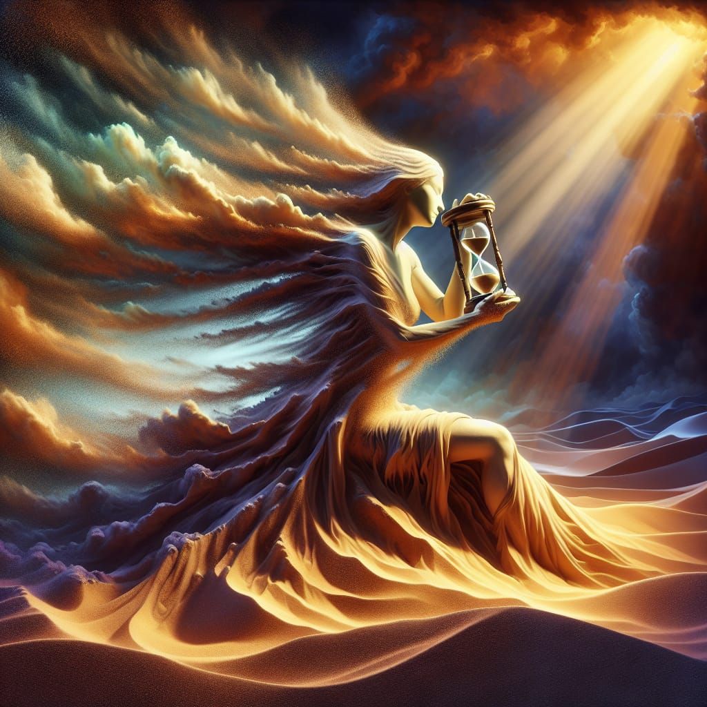 Sand Woman Disintegrating in Moonlight