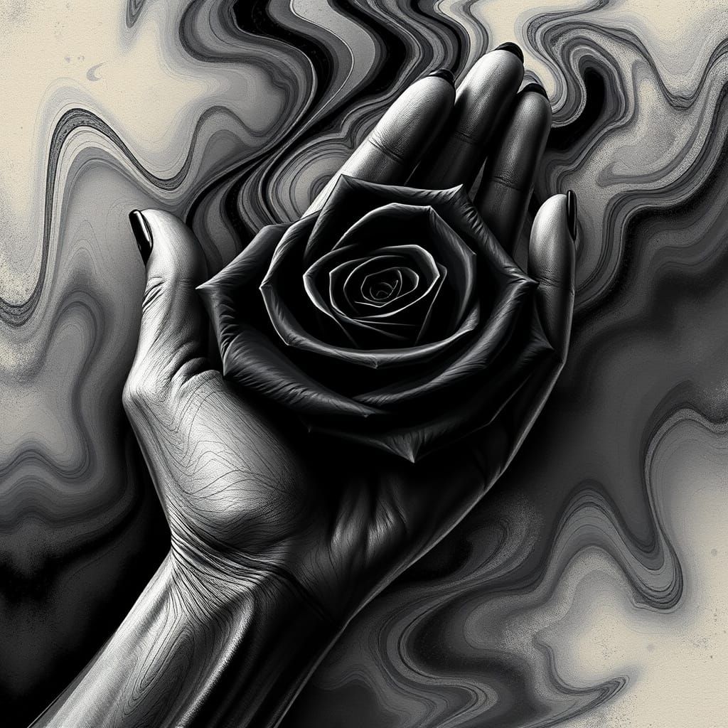 Abstract Black Rose in Hand Painting