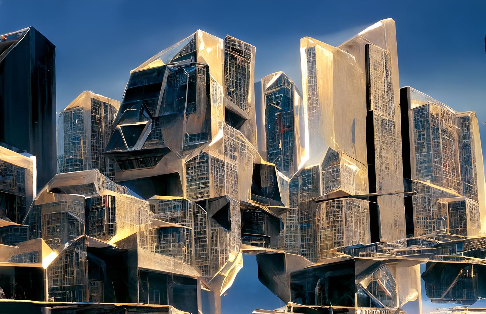 Cyberpunk Tesseract Cityscape with Neon Skyscrapers