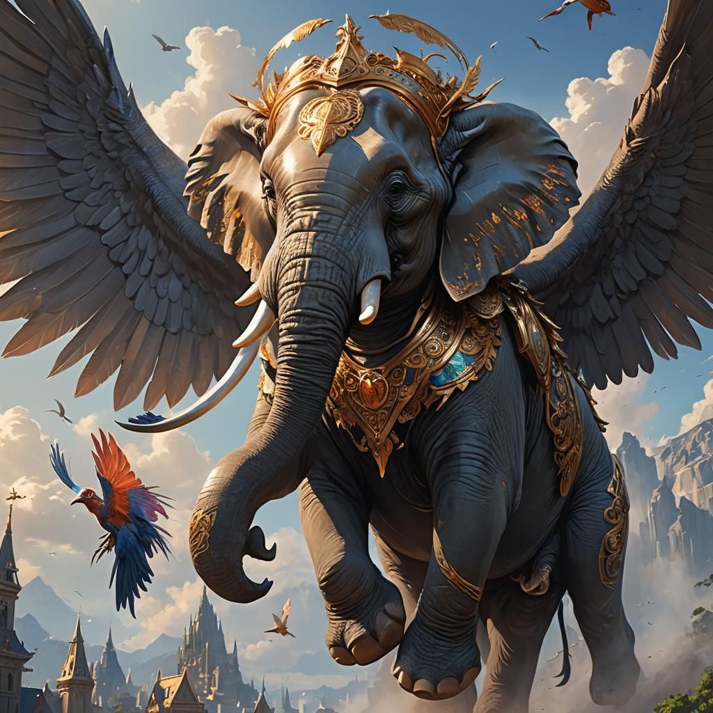 Winged Elephant Soaring: Hyperdetailed Concept Art