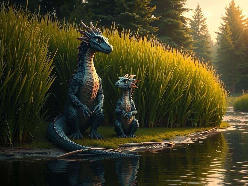 Dragons Fishing on the Riverbank