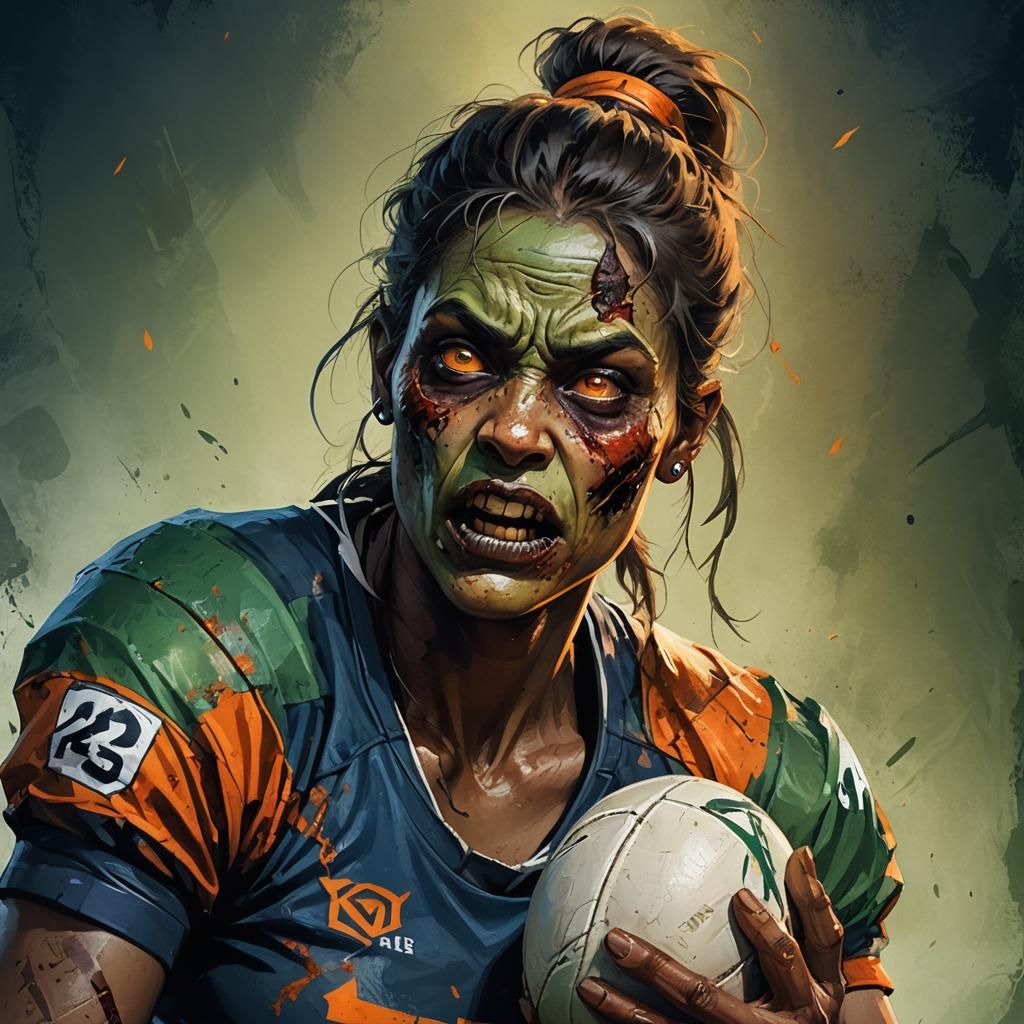 Zombie Rugby Player Portrait with Supernatural Runes