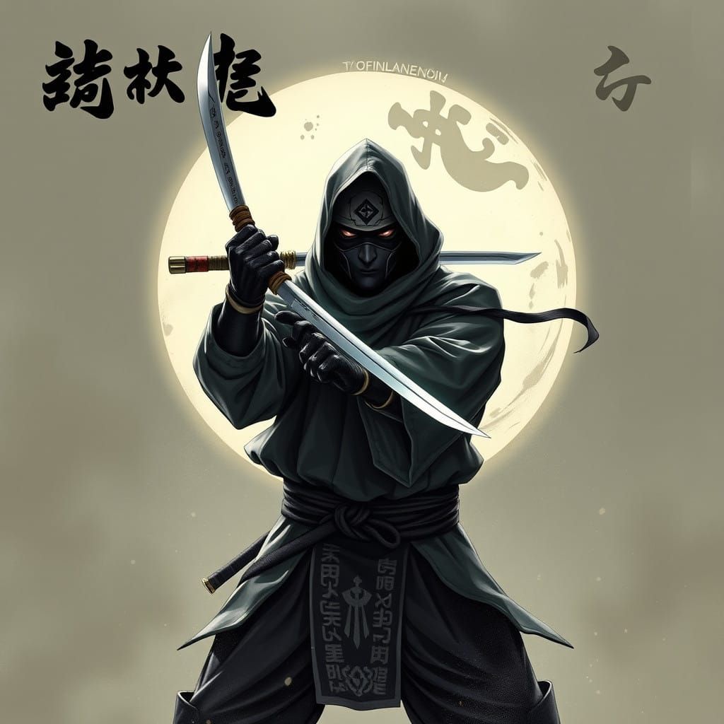 Ninja in Traditional Japanese Warrior Attire