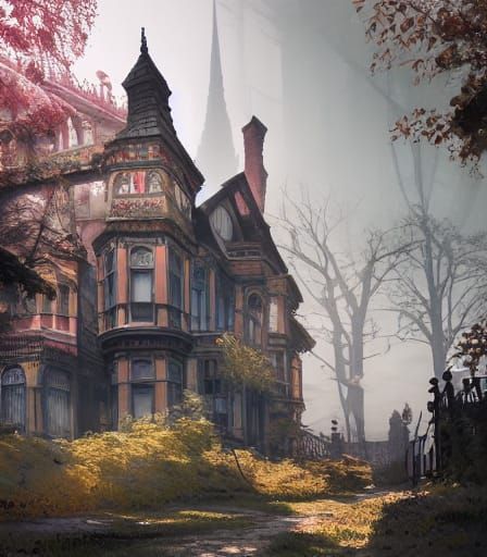 Victorian City and Sinister Woods Painting