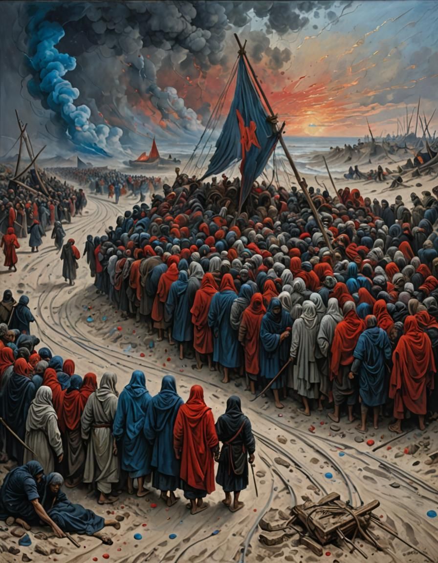 Abstract Refugee Paths: An Oil Painting of Hope