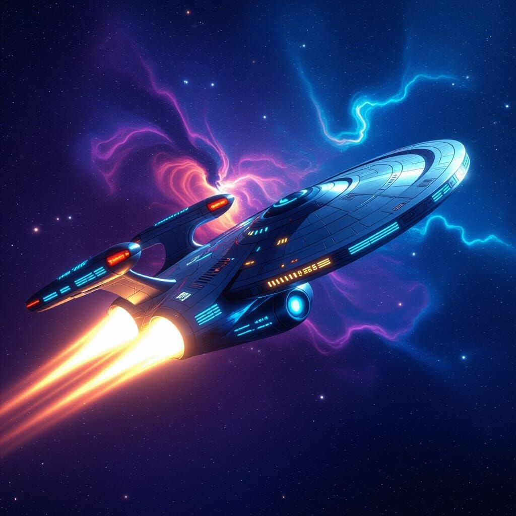 Star Trek Ship Soaring Through Starry Night