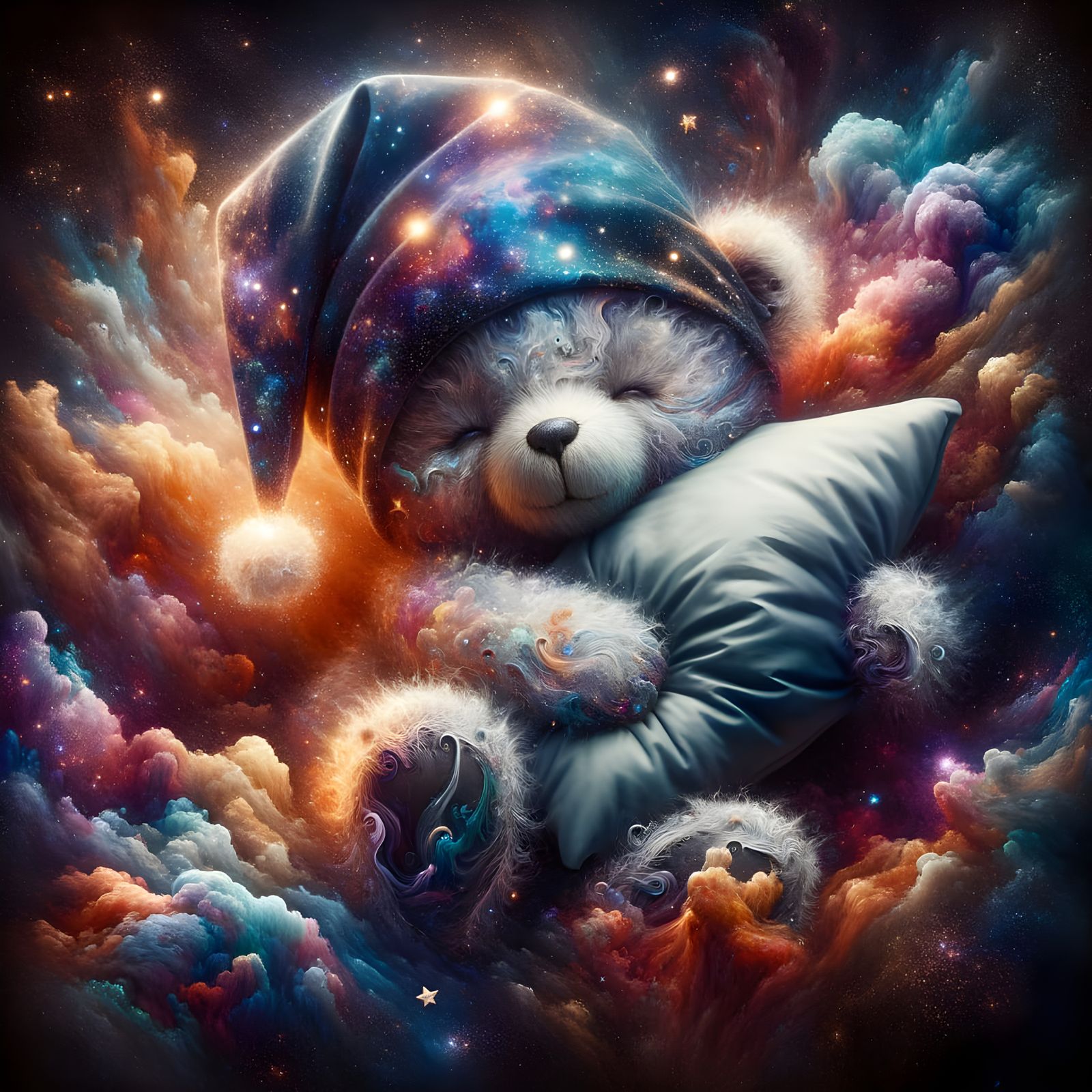 Cosmic Bear Dreams in Vibrant, Digital Art