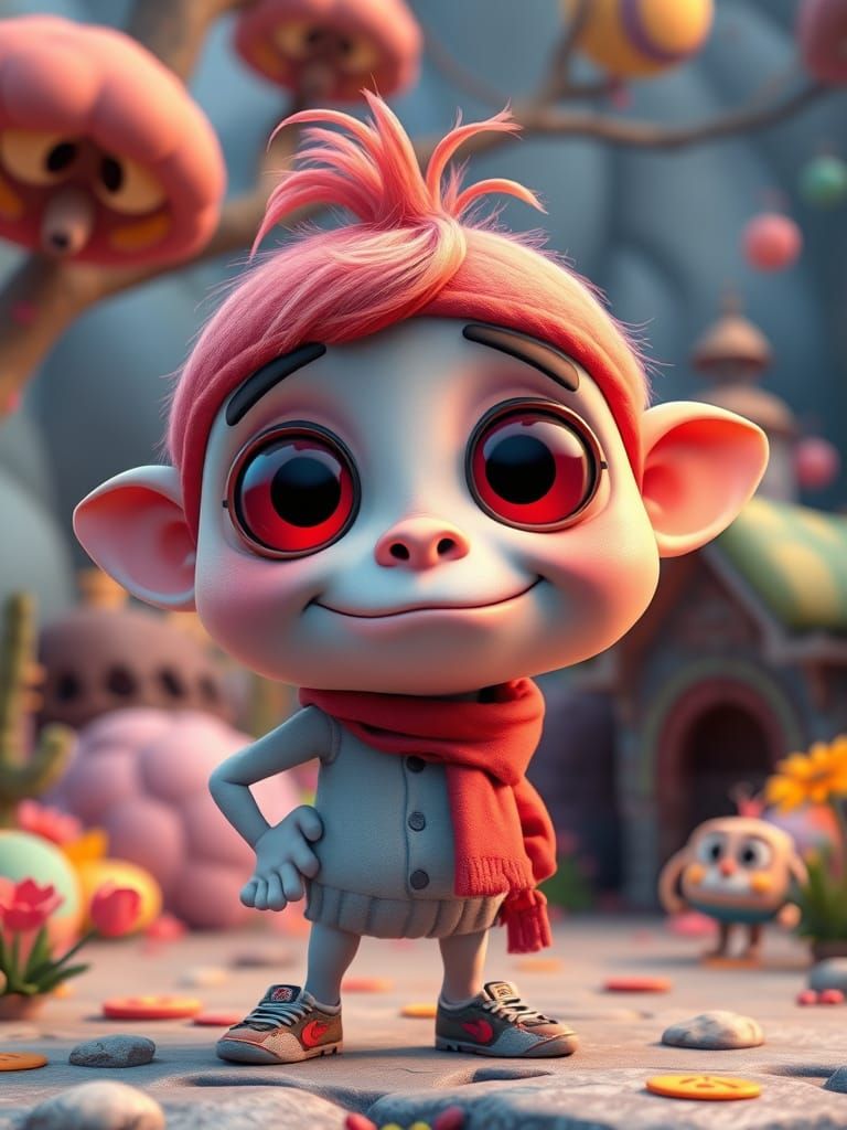 Fantastical 2D Cartoon Character in Detailed Environment