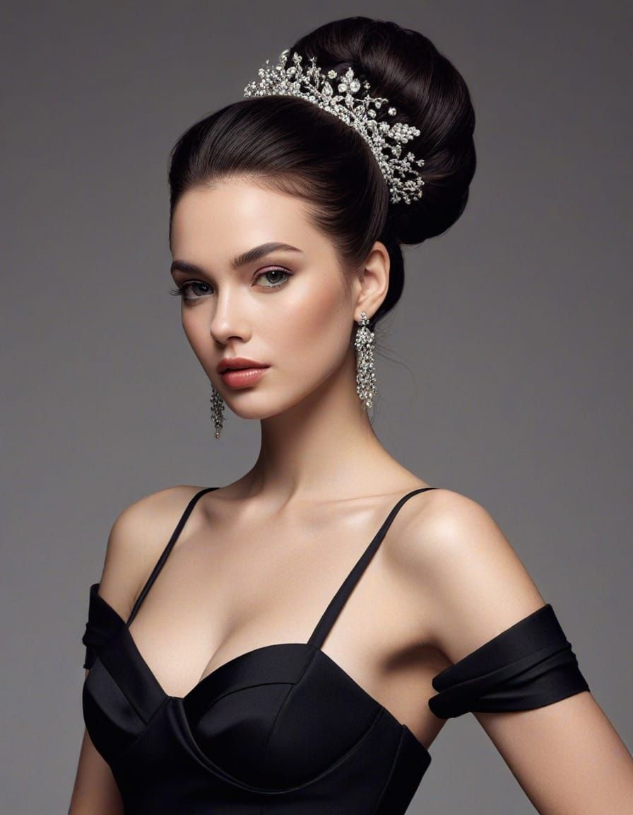 Glamorous Black and White Photo of Model in Haute Couture