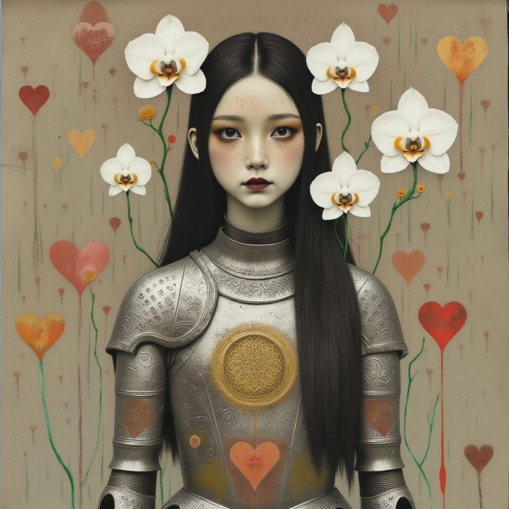 Tudor Woman in Ornate Armor with Orchids