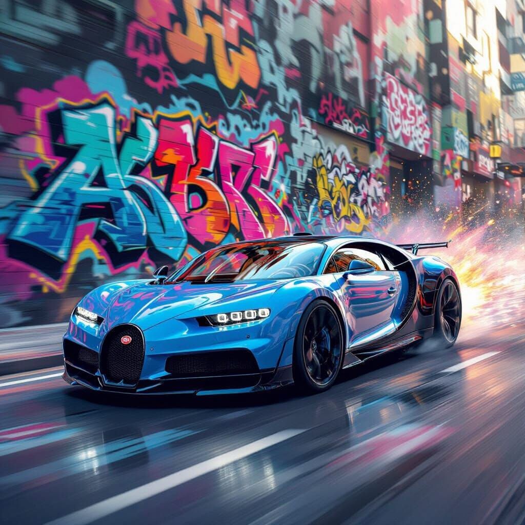 Bugatti Chiron Speeding Through Graffiti Art