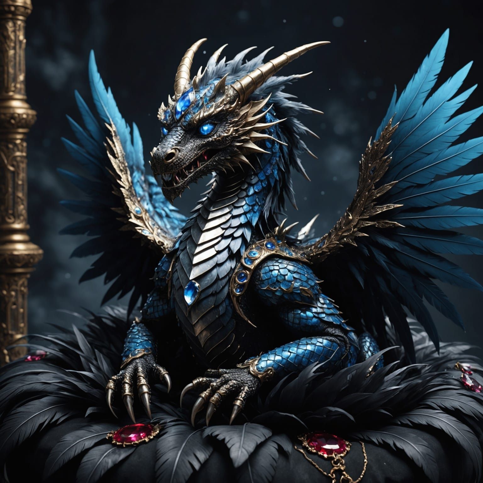 Celestial Dragon on Gem Pillow: Detailed Matte Painting