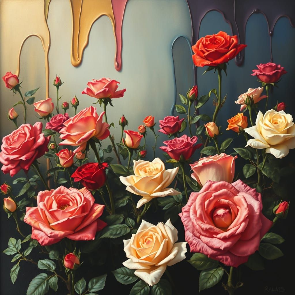 Surreal Blooming Rose Garden in Dali Style