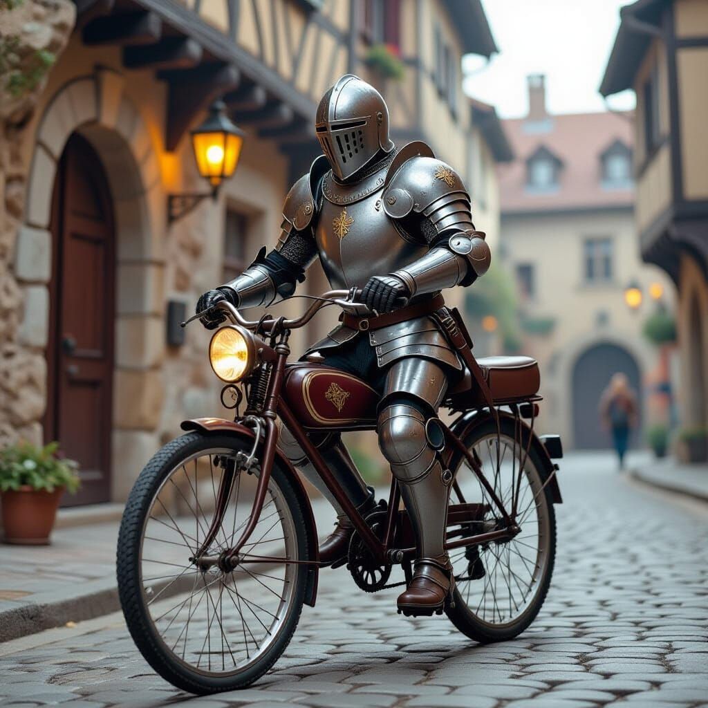 Medieval Knight on Bicycle, Digital Artwork