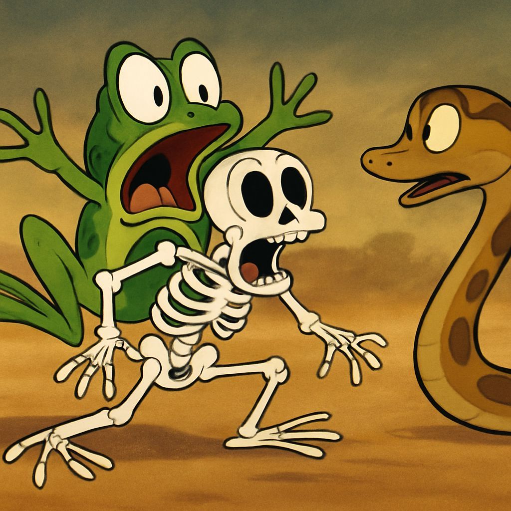 Cartoon Frog Jumps Out Of Skin in Looney Toons Style