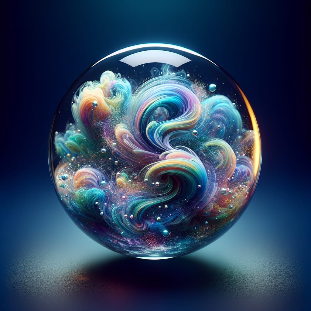 Floating Glass Sphere Filled with Iridescent Smoke