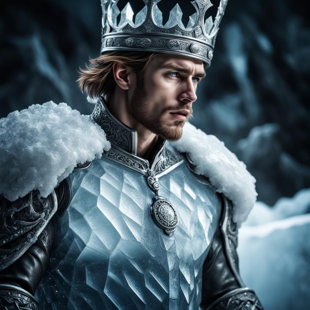 Hyperrealistic Ice King Portrait with Sharp Focus