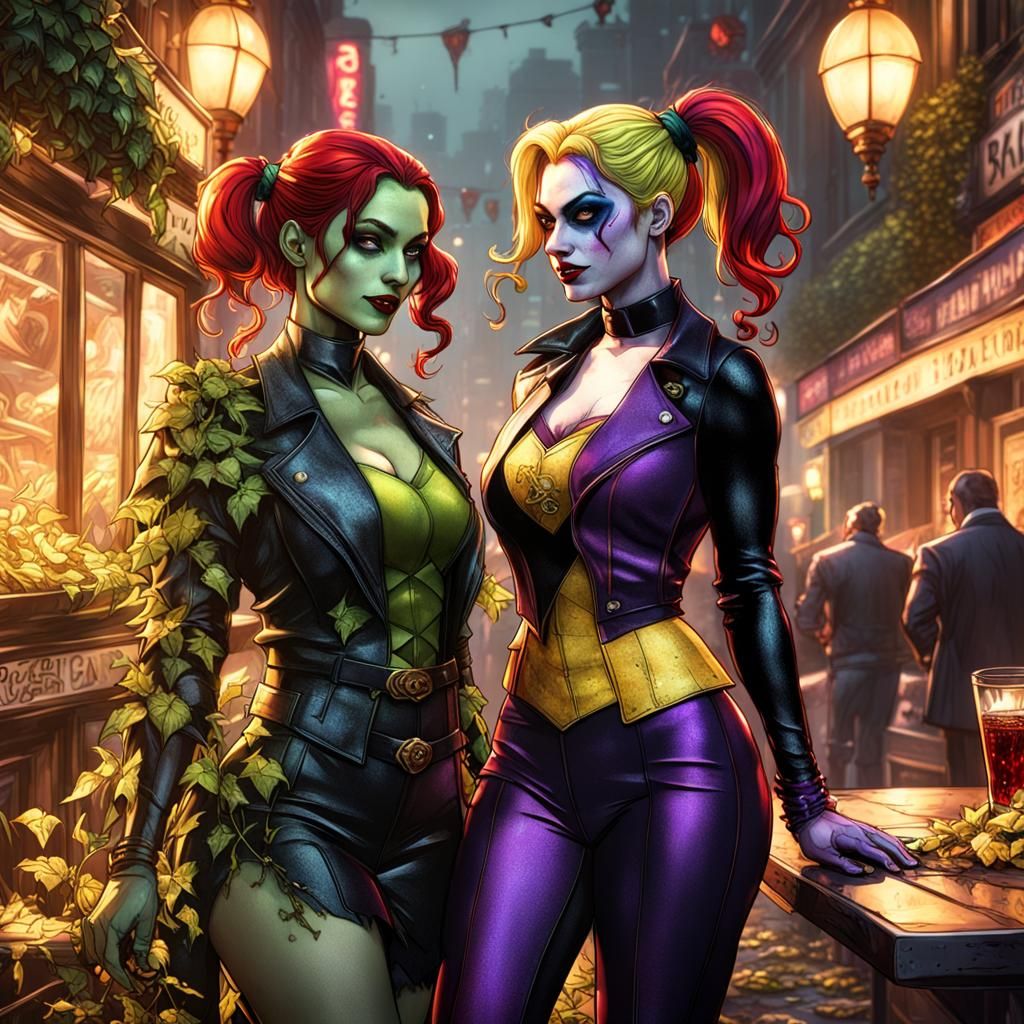 Poison Ivy and Harley Quinn Dark Fantasy Art