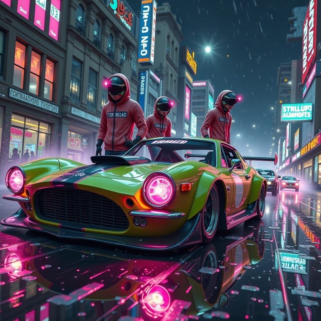 Electric Street Racers Speed Through Futuristic City Night
