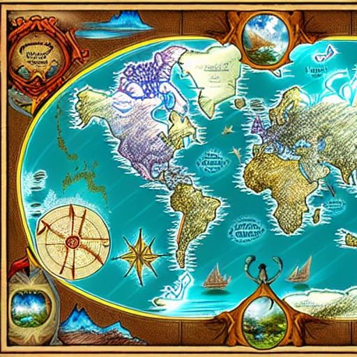 Detailed Fantasy World Map Illustration