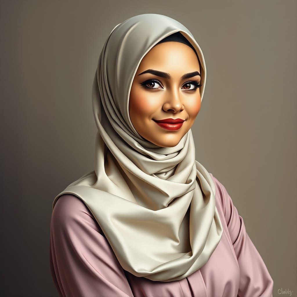 Elegant Hijabi Portrait as Minimalist Oil Painting