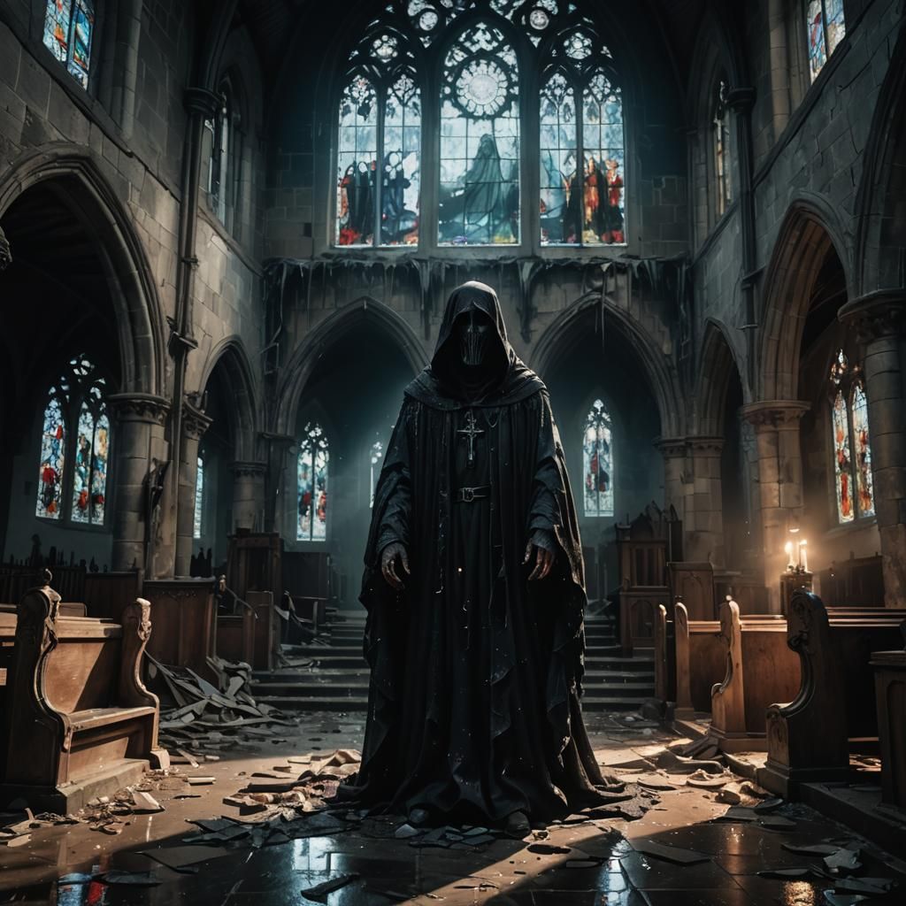 Wailing Wraith at Crumbling Church Entrance