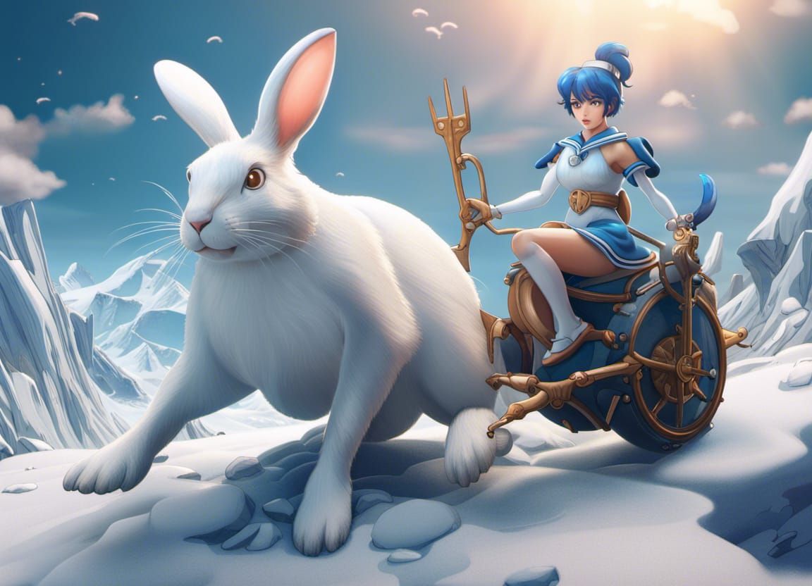 Sailor Mercury Rides Giant Rabbit on Ice