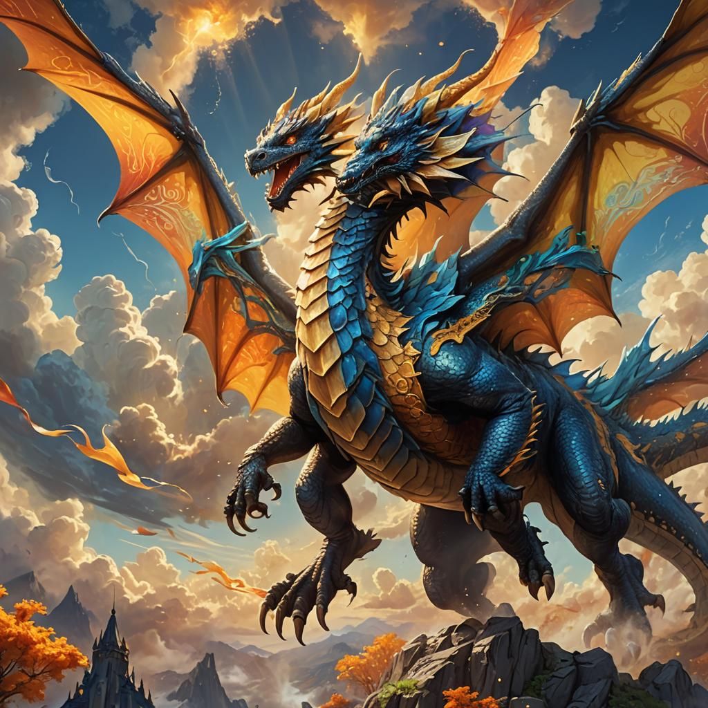 Dragon with a Big Belly in Art Nouveau Style