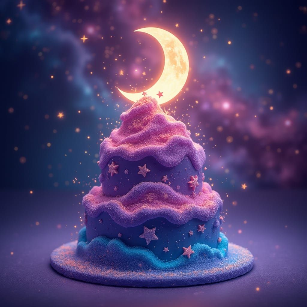 Cosmic Cake with Galaxy Backdrop in Dreamy Style