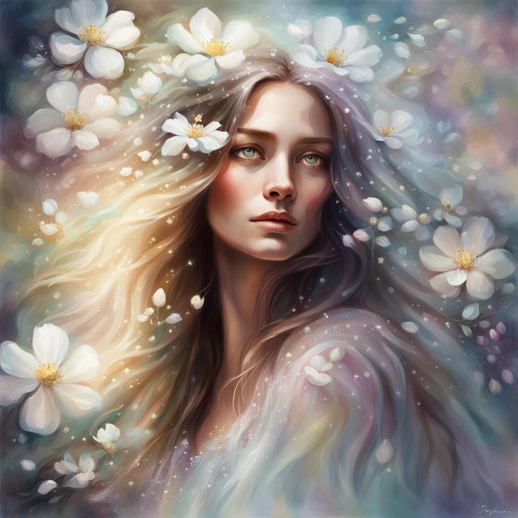 Ethereal Woman in Art Nouveau Digital Painting