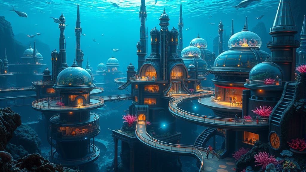 Futuristic Underwater City Concept Art