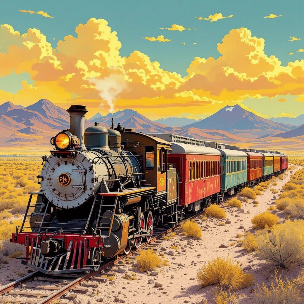 Surreal Desert Train Cemetery in Dreamscape Style