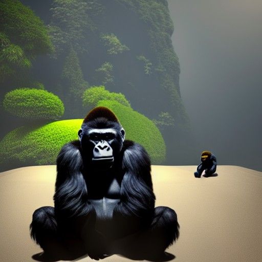 Gorilla Monk sitting in zen pose, Unreal Engine, dynamic lighting, intricately detailed, digital illustration